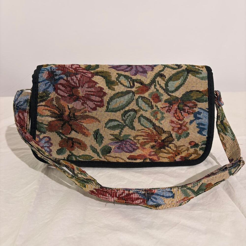 Vintage Tapestry Floral Crossbody - Envelope Closure, Card Slots